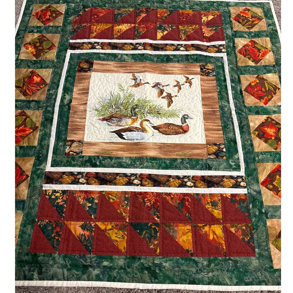 Handmade Lap Throw Mallard Duck Autumn Wildlife Rustic Quilt or Wall Hanging